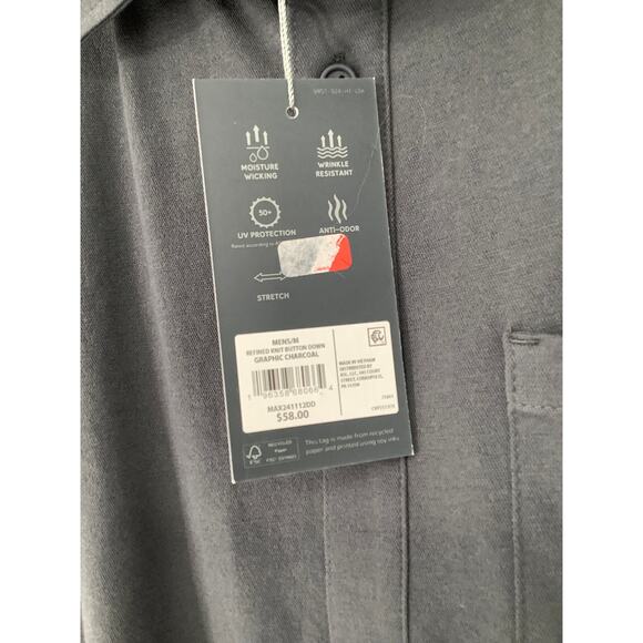 VRST Men's Medium Graphic Charcoal Refined Knit Button Down Shirt Preppy I12-12 - Picture 5 of 10